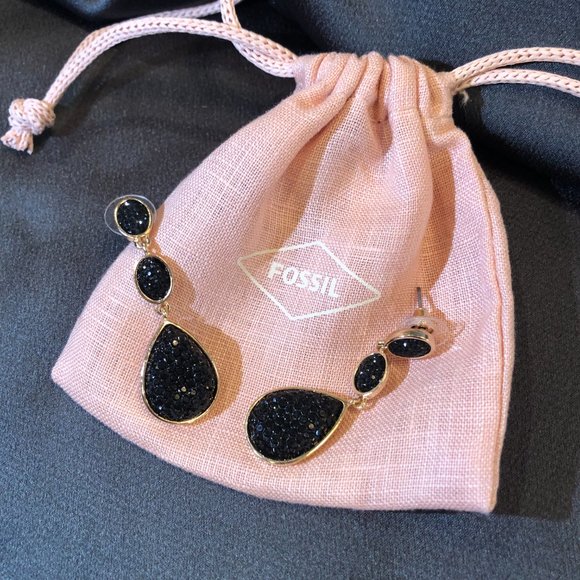 Fossil Black Stone and Shiny Drop Earrings - Picture 3 of 9